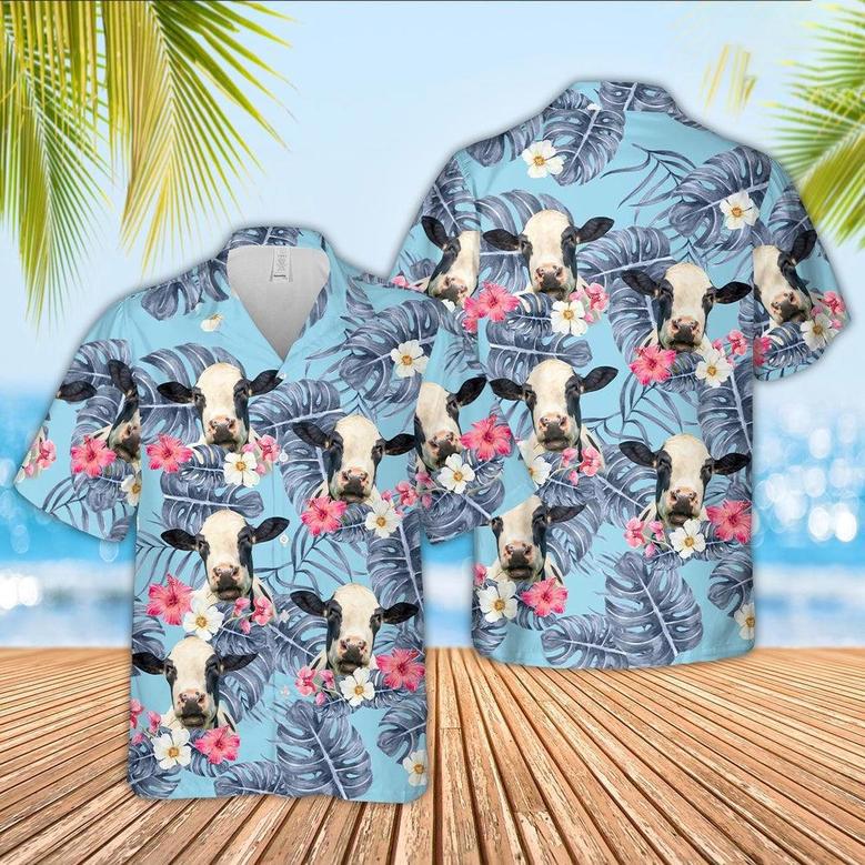 Holstein Sierra Blue Pattern Hawaiian Shirt, Farm Hawaiian Shirt, Farmer Hawaii