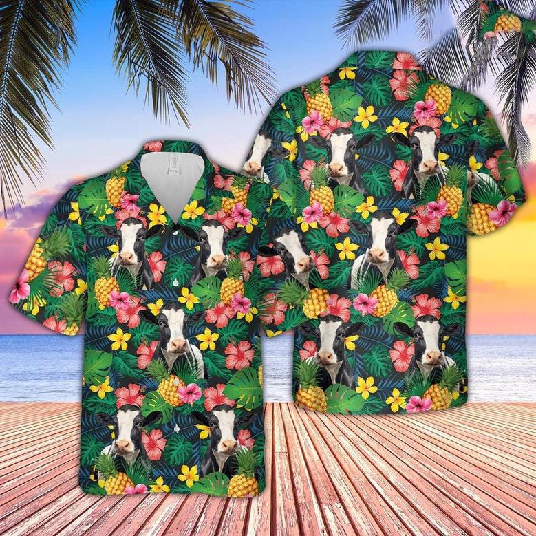 Holstein Summer Pattern Hawaiian Shirt, Farm Hawaiian Shirt, Farmer Hawaii