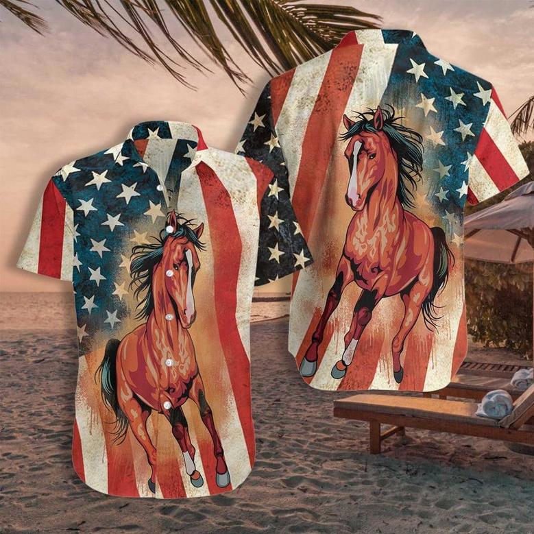 HORSE AMERICAN FLAG All Printed Hawaiian Shirt, Farm Hawaiian Shirt, Farmer Hawaii