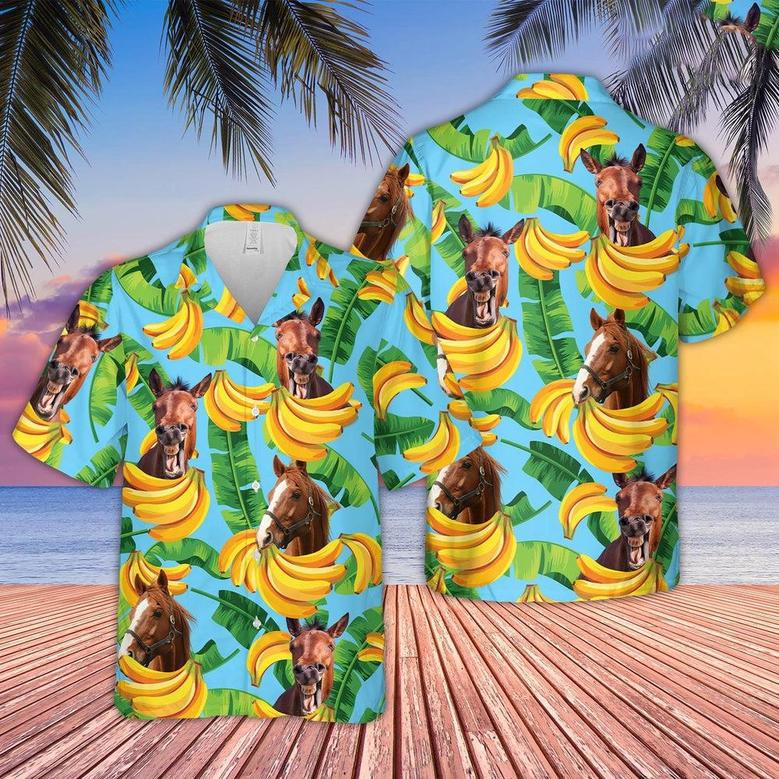 Horse Banana Pattern Hawaiian Shirt, Farm Hawaiian Shirt, Farmer Hawaii