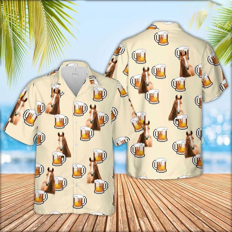 Horse Drink Beer Pattern Hawaiian Shirt, Farm Hawaiian Shirt, Farmer Hawaii