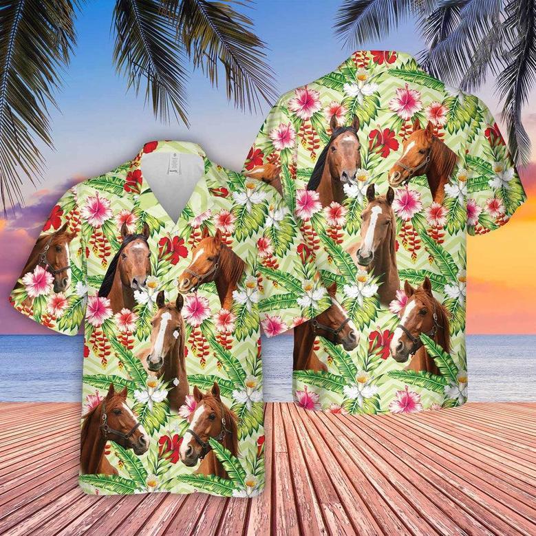 Horse Hibicus Floral Hawaiian Shirt, Farm Hawaiian Shirt, Farmer Hawaii