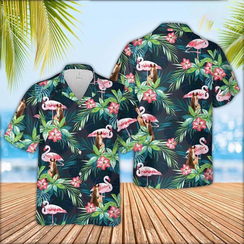 Horse Lovers Flamingo Hawaiian Shirt, Farm Hawaiian Shirt, Farmer Hawaii