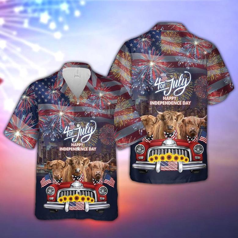 Independence Day Highland Cattle Hawaiian Shirt, Farm Hawaiian Shirt, Farmer Hawaii