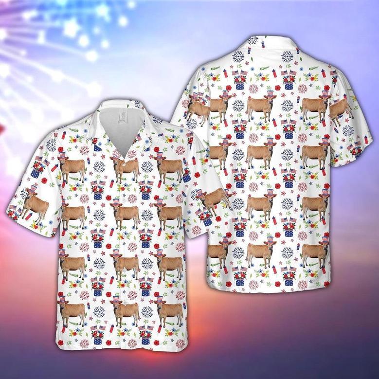 Jersey American Flag And Firework Pattern Hawaiian Shirt, Farm Hawaiian Shirt, Farmer Hawaii