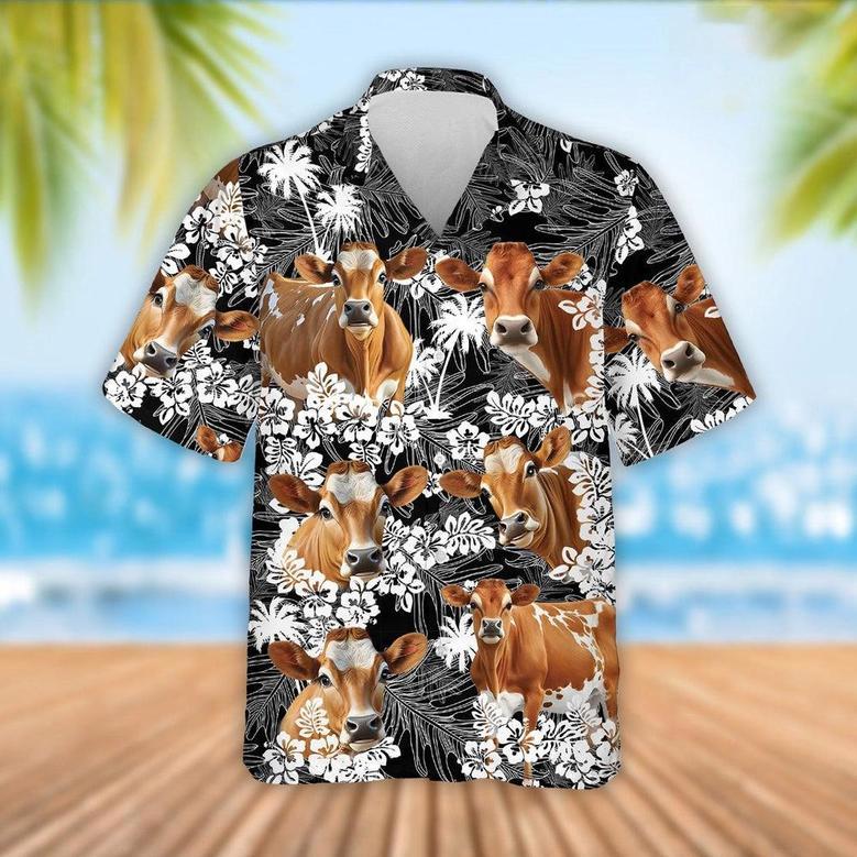 Jersey Cattle Palm Tree Pattern Hawaiian Shirt, Farm Hawaiian Shirt, Farmer Hawaii