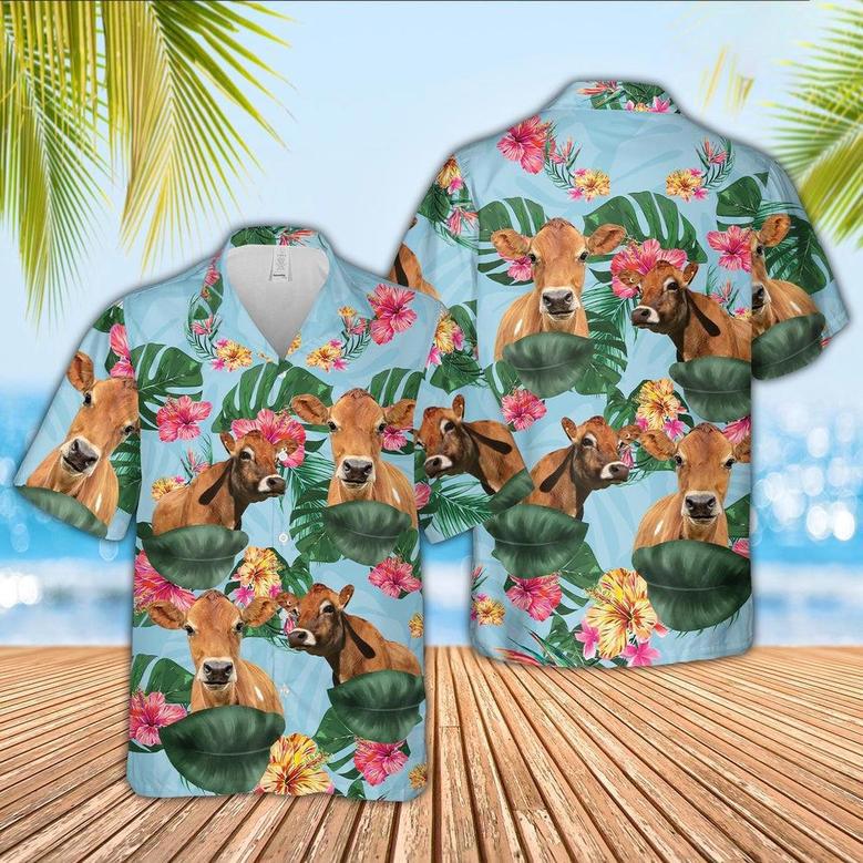 Jersey Flower Pattern Hawaiian Shirt, Farm Hawaiian Shirt, Farmer Hawaii