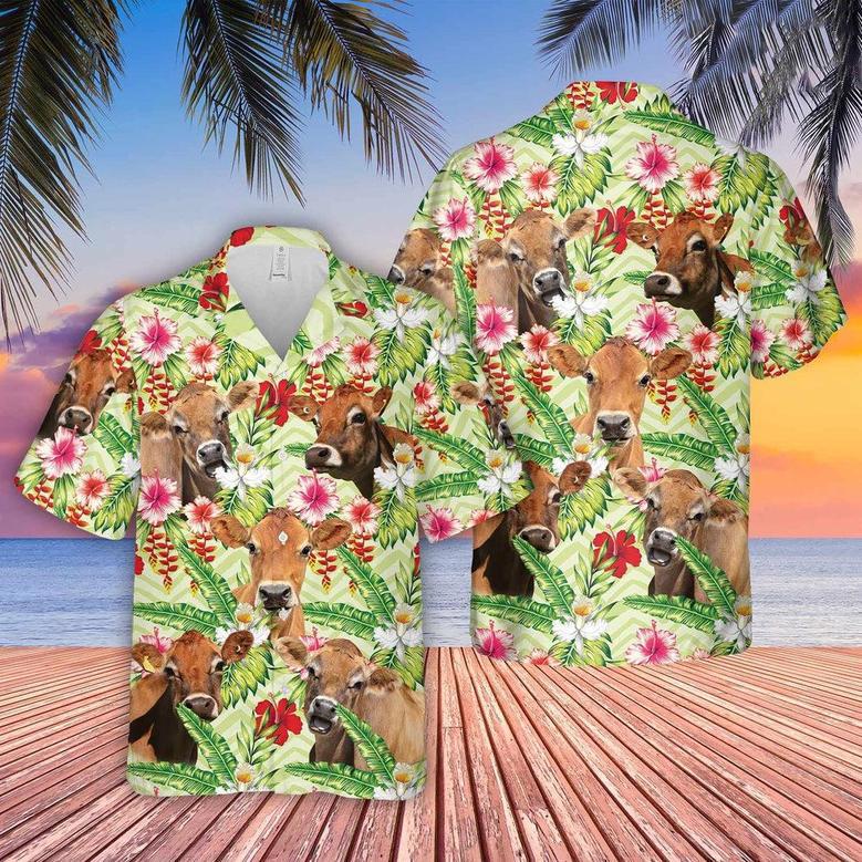 Jersey Hibicus Floral Hawaiian Shirt, Farm Hawaiian Shirt, Farmer Hawaii