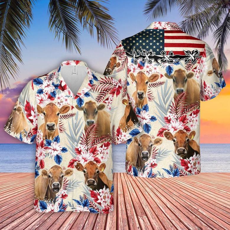 Jersey Pattern US FLAG Hawaiian Shirt, Farm Hawaiian Shirt, Farmer Hawaii