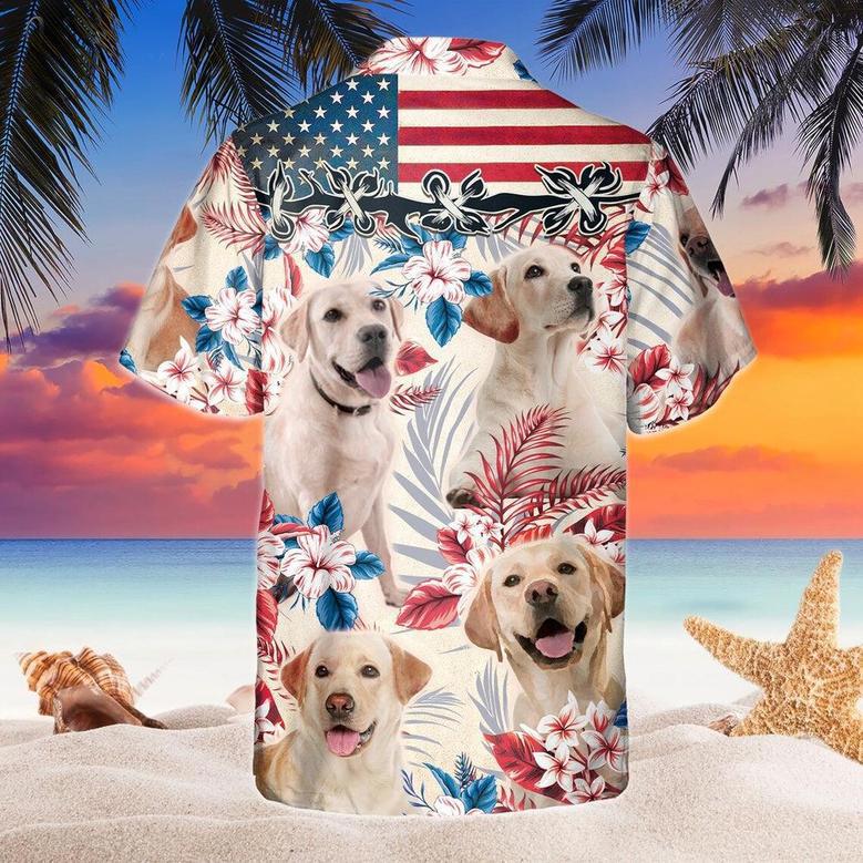 Labrador Retriever Dog United States Flag Hawaiian Flowers All Over Printed Hawaiian Shirt, Farm Hawaiian Shirt, Farmer Hawaii