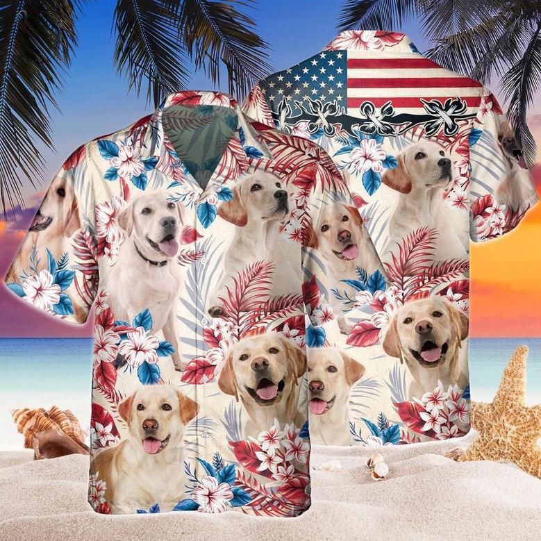 Labrador Retriever Dog United States Flag Hawaiian Flowers All Over Printed Hawaiian Shirt, Farm Hawaiian Shirt, Farmer Hawaii