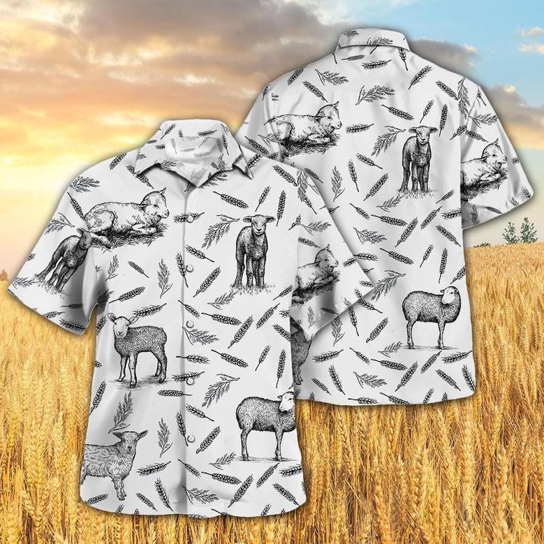 LAMB PATTERN All Printed Hawaiian Shirt, Farm Hawaiian Shirt, Farmer Hawaii