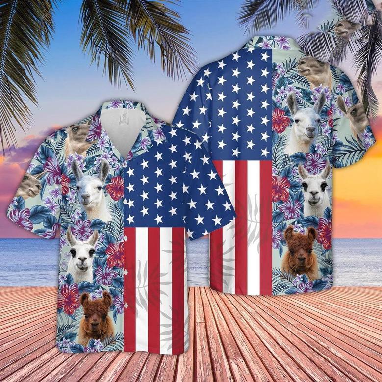 Llama Flower Pattern American Hawaiian Shirt, Farm Hawaiian Shirt, Farmer Hawaii