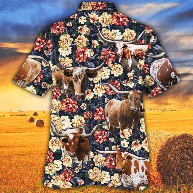 Longhorn Cattle Green Plaid Pattern All Over Printed Hawaiian Shirt, Farm Hawaiian Shirt, Farmer Hawaii