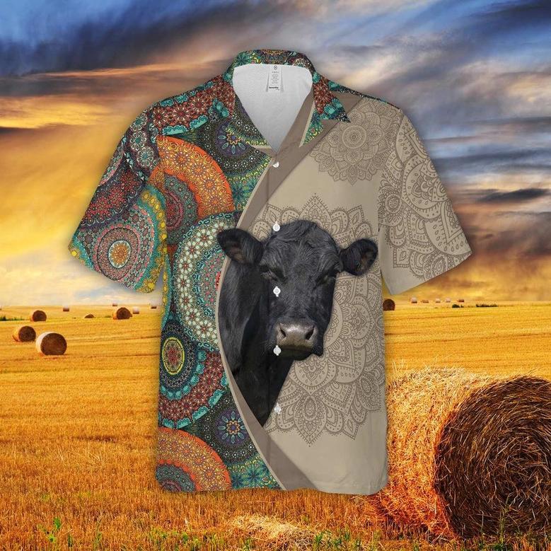 Mandala Pattern Black Angus All Over Printed Hawaiian Shirt, Farm Hawaiian Shirt, Farmer Hawaii