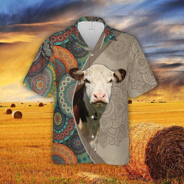 Mandala Pattern Hereford All Over Printed Hawaiian Shirt, Farm Hawaiian Shirt, Farmer Hawaii