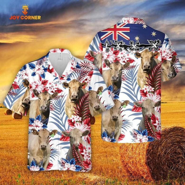 Murray Grey Australian Flag Hawaiian Flowers All Over Printed Hawaiian Shirt, Farm Hawaiian Shirt, Farmer Hawaii