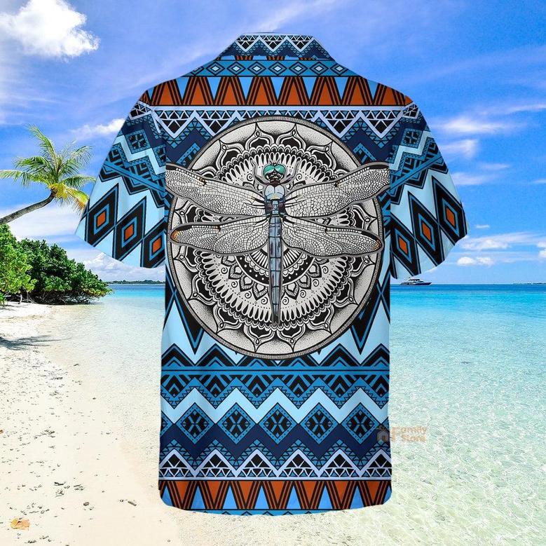 Native American Dragonfly Blue Aloha Hawaiian Shirts, Native America Shirt, Native American Hawaiian Shirt