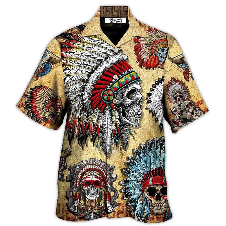 Native American Skull Vintage Art Style Hawaiian Shirt, Native America Shirt, Native American Hawaiian Shirt