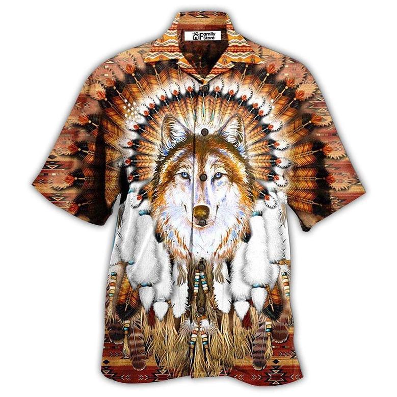 Native American Wolf Feather Headdress Cool Hawaiian Shirt, Native America Shirt, Native American Hawaiian Shirt