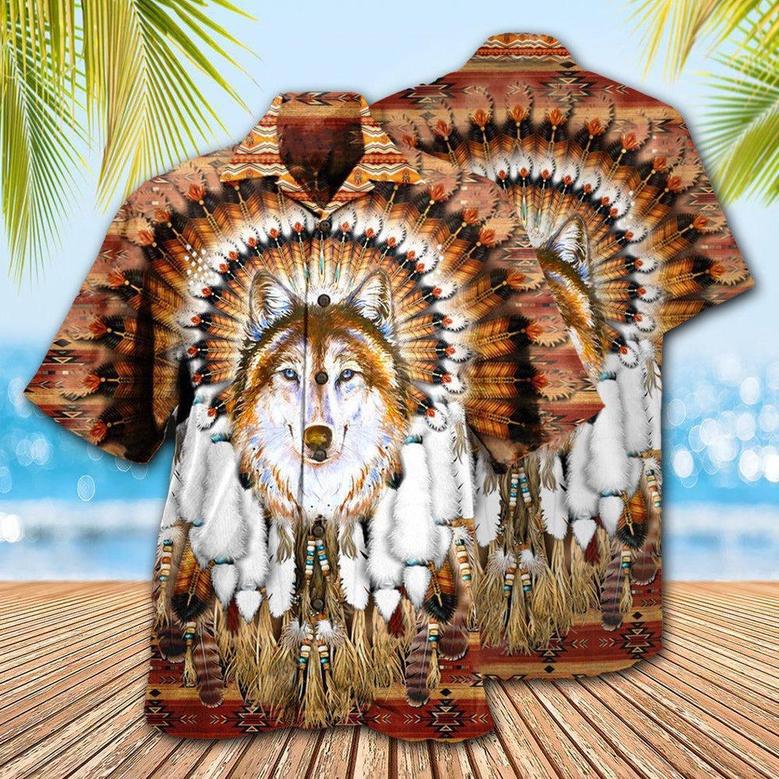 Native American Wolf Feather Headdress Cool Hawaiian Shirt, Native America Shirt, Native American Hawaiian Shirt