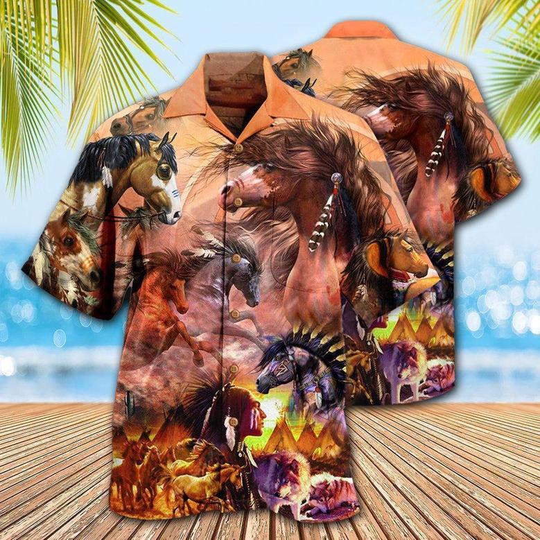 Native Horses Spirit Native American Vintage Hawaiian Shirt, Native America Shirt, Native American Hawaiian Shirt