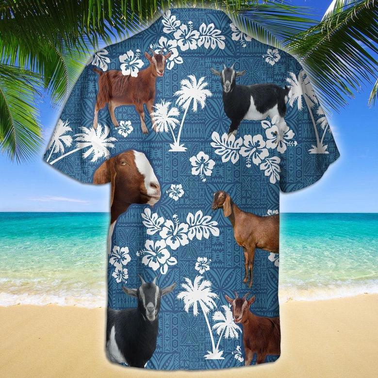 NUBIAN GOAT Blue Tribal All Over Printed Hawaiian Shirt, Farm Hawaiian Shirt, Farmer Hawaii