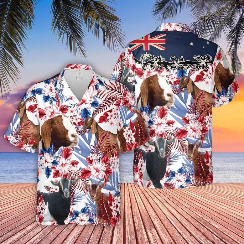 Nubian Goat Lovers Australia Flag Hawaiian Flowers Hawaiian Shirt, Farm Hawaiian Shirt, Farmer Hawaii