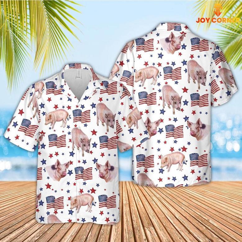 Pig American Flag Pattern Hawaiian Shirt, Farm Hawaiian Shirt, Farmer Hawaii