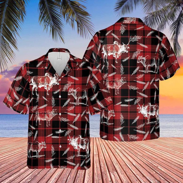 Plaid Pattern Brahman All Over Printed Hawaiian Shirt, Farm Hawaiian Shirt, Farmer Hawaii