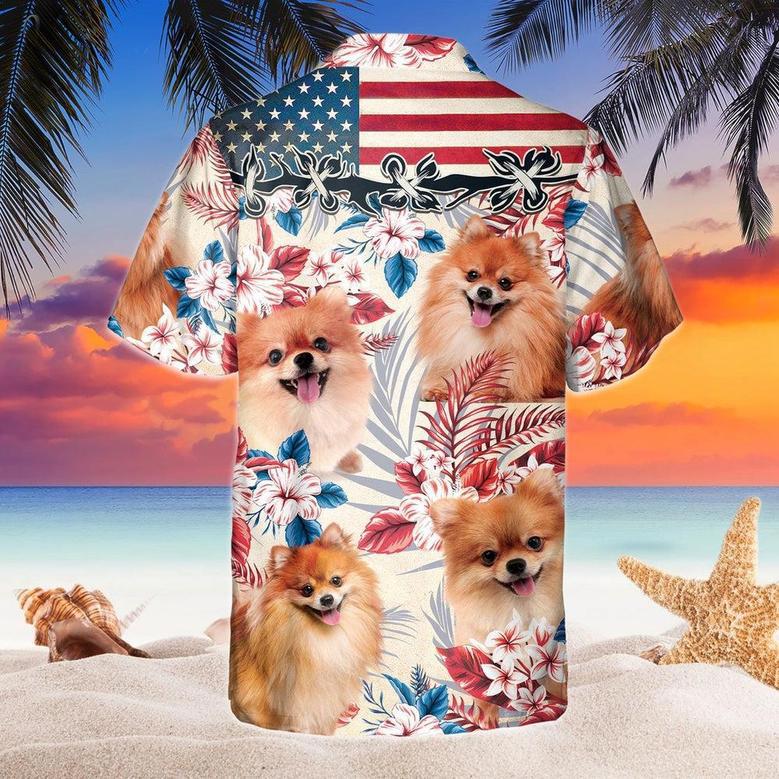 Pomeranian Dog United States Flag Hawaiian Flowers All Over Printed Hawaiian Shirt, Farm Hawaiian Shirt, Farmer Hawaii