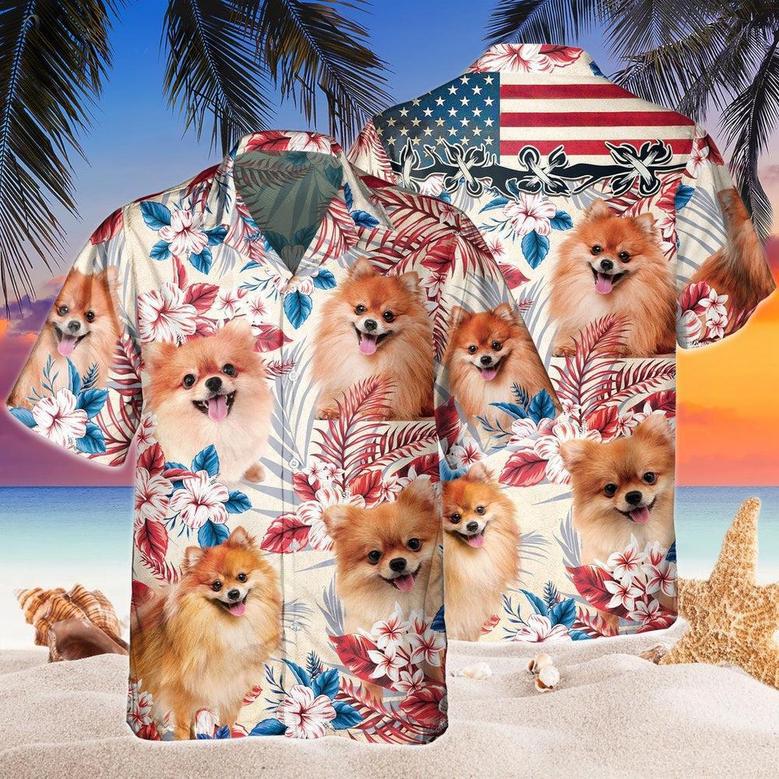 Pomeranian Dog United States Flag Hawaiian Flowers All Over Printed Hawaiian Shirt, Farm Hawaiian Shirt, Farmer Hawaii