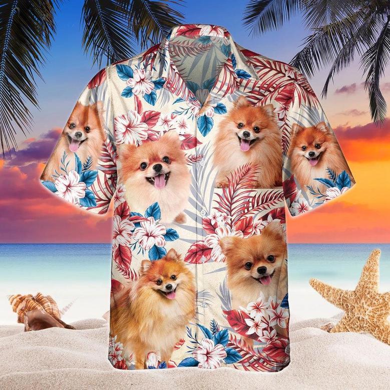 Pomeranian Dog United States Flag Hawaiian Flowers All Over Printed Hawaiian Shirt, Farm Hawaiian Shirt, Farmer Hawaii