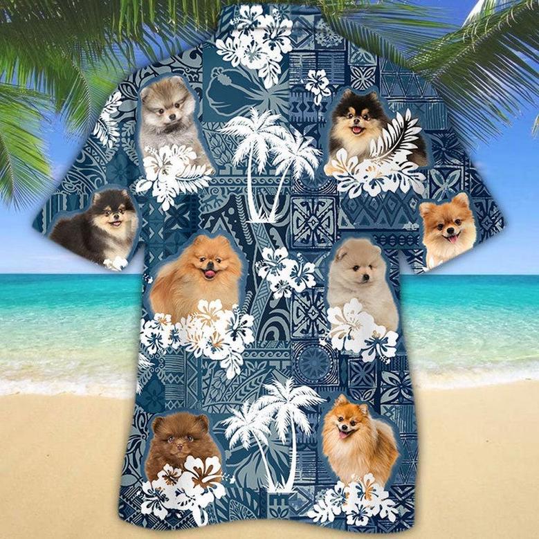 Pomeranian Hawaiian Tropical Plants Pattern Blue And White All Over Printed Hawaiian Shirt, Farm Hawaiian Shirt, Farmer Hawaii