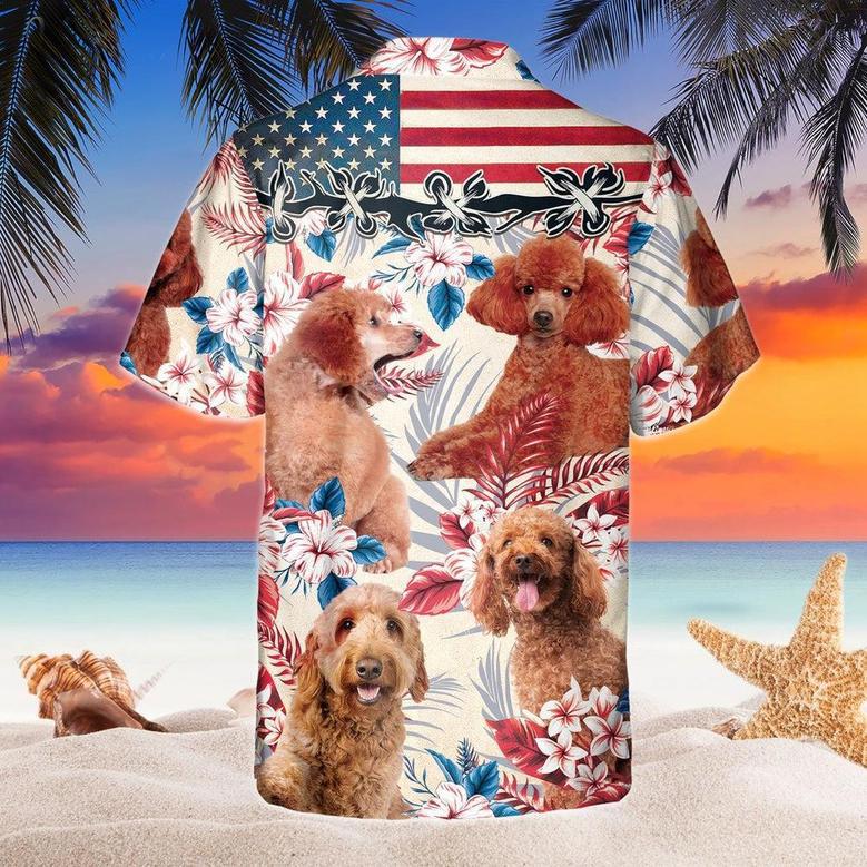 Poodle Dog United States Flag Hawaiian Flowers All Over Printed Hawaiian Shirt, Farm Hawaiian Shirt, Farmer Hawaii