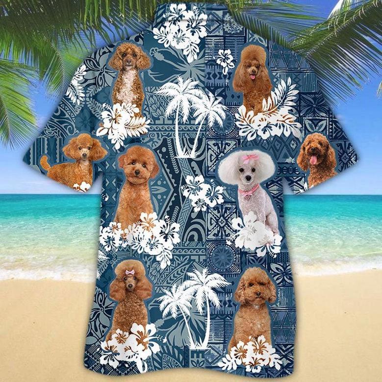 Poodle Hawaiian Tropical Plants Pattern Blue And White All Over Printed Hawaiian Shirt, Farm Hawaiian Shirt, Farmer Hawaii