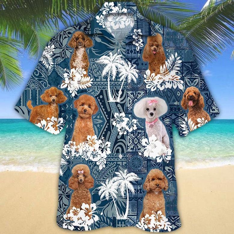 Poodle Hawaiian Tropical Plants Pattern Blue And White All Over Printed Hawaiian Shirt, Farm Hawaiian Shirt, Farmer Hawaii