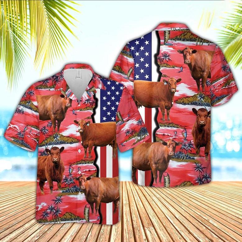 Red Angus American Flag Farming Hawaiian Shirt, Farm Hawaiian Shirt, Farmer Hawaii