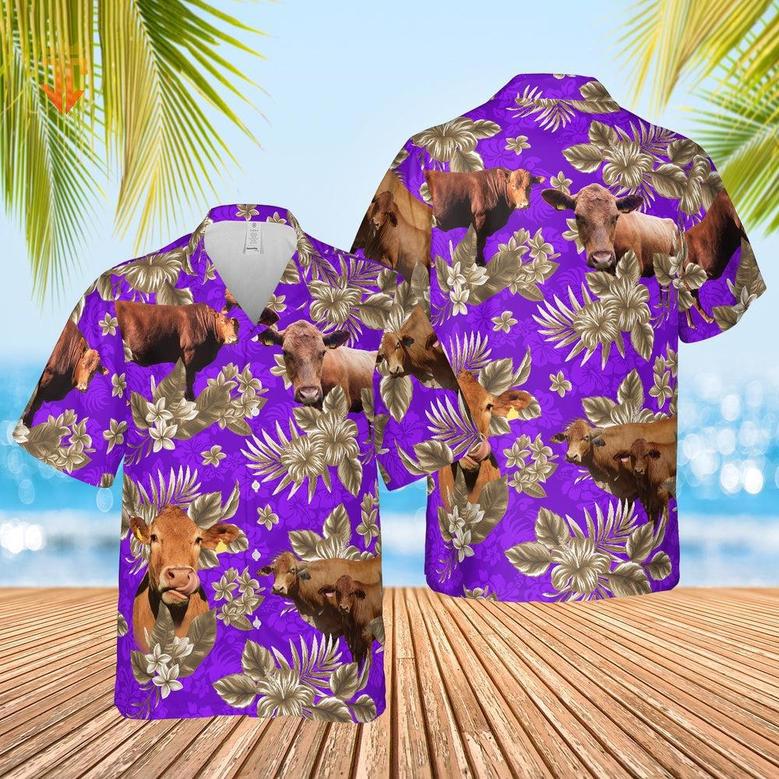 Red Angus Cattle Lovers Aloha Pattern All Over Printed Hawaiian Shirt, Farm Hawaiian Shirt, Farmer Hawaii