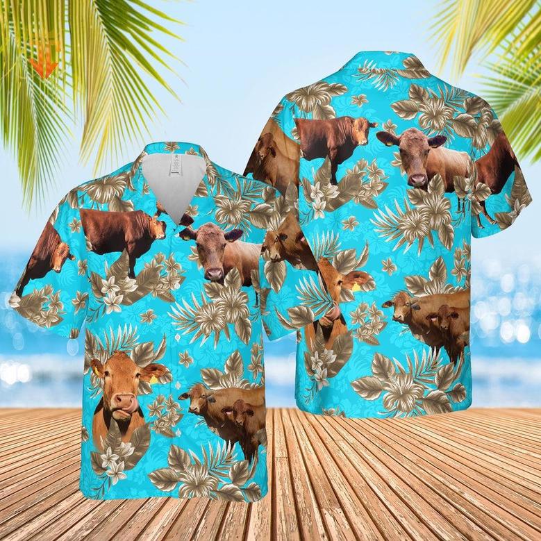 Red Angus Cattle Lovers Aloha Pattern All Over Printed Hawaiian Shirt, Farm Hawaiian Shirt, Farmer Hawaii