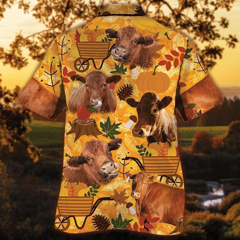 Red Angus Cattle Lovers Orange Nature Autumn Hawaiian Shirt, Farm Hawaiian Shirt, Farmer Hawaii