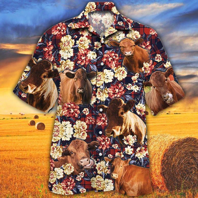 Red Angus Cattle Red Plaid Pattern All Over Printed Hawaiian Shirt, Farm Hawaiian Shirt, Farmer Hawaii