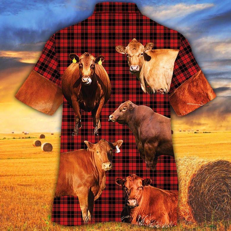 Red Angus Cattle Red Tartan Pattern All Over Printed Hawaiian Shirt, Farm Hawaiian Shirt, Farmer Hawaii