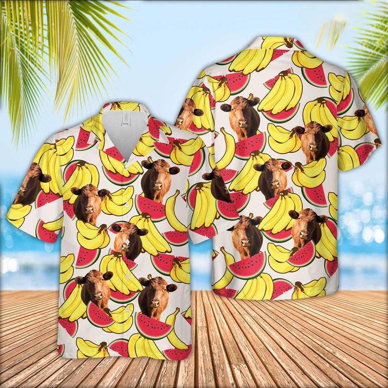 Red Angus Face Fruit Pattern Hawaiian Shirt, Farm Hawaiian Shirt, Farmer Hawaii