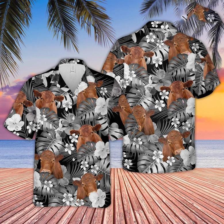 Red Angus Grey Hawaiian Shirt, Farm Hawaiian Shirt, Farmer Hawaii