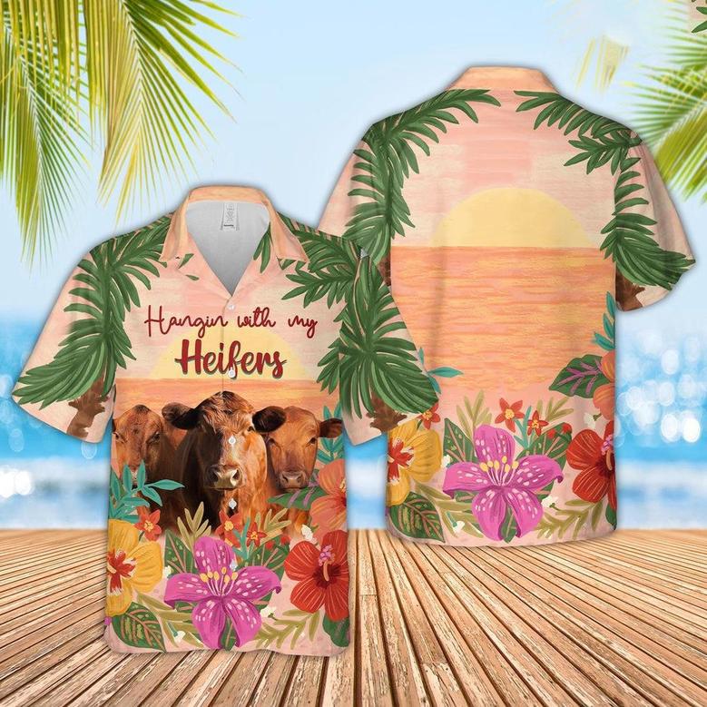 Red Angus Hangin With My Heifers Hawaiian Shirt, Farm Hawaiian Shirt, Farmer Hawaii