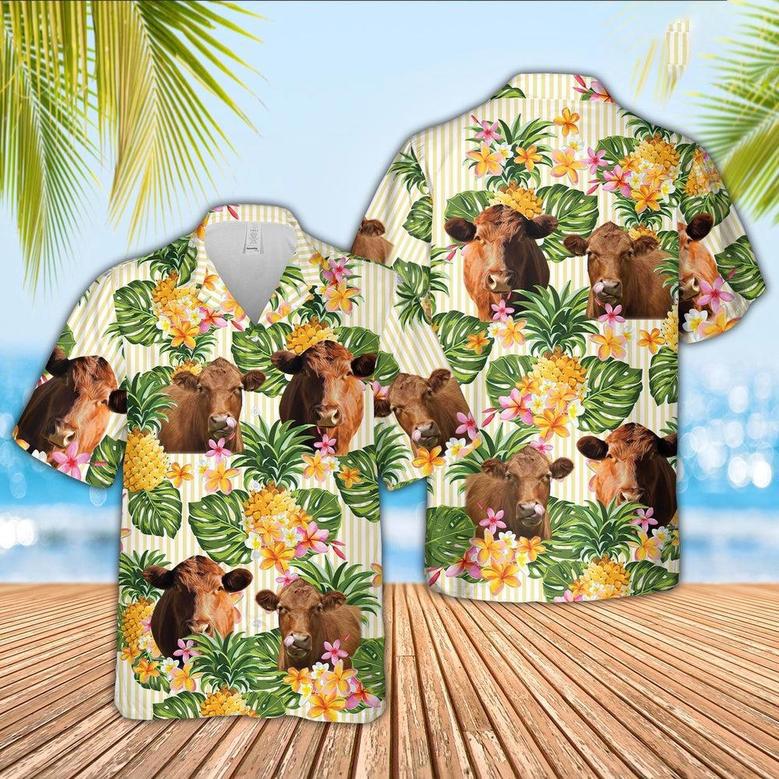 Red Angus Pineapple Pattern Hawaiian Shirt, Farm Hawaiian Shirt, Farmer Hawaii