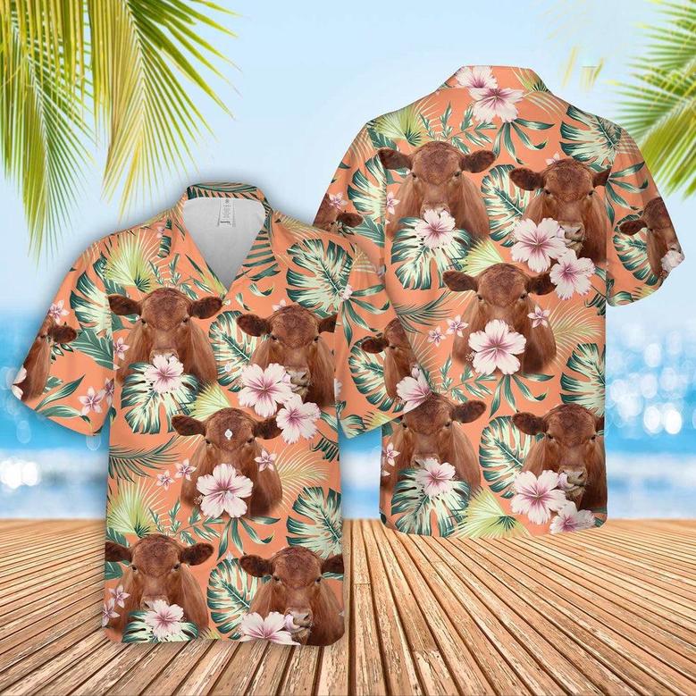 Red Angus Summer Happiness Floral Farm Hawaiian Shirt, Farm Hawaiian Shirt, Farmer Hawaii