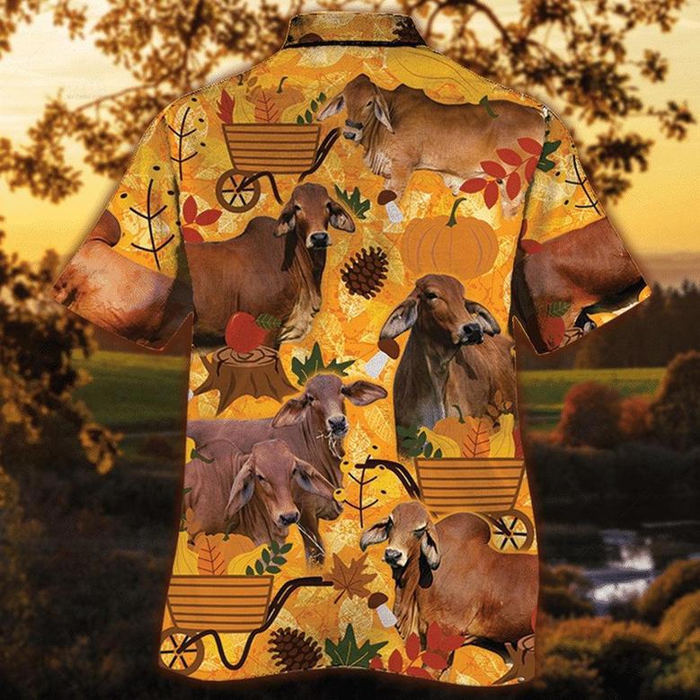 Red Brahman Cattle Lovers Orange Nature Autumn Hawaiian Shirt, Farm Hawaiian Shirt, Farmer Hawaii