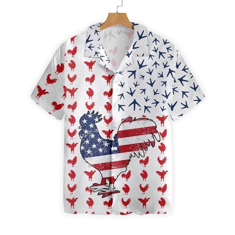 ROOSTER AMERICAN FLAG All Printed Hawaiian Shirt, Farm Hawaiian Shirt, Farmer Hawaii